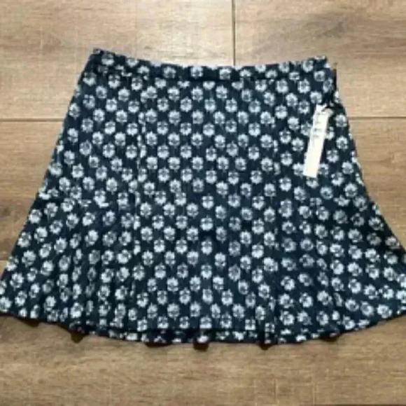 NEW Nicole Miller blue Floral Stretch Denim Flare Skirt Women’s Sz Large NWT - Picture 9 of 12